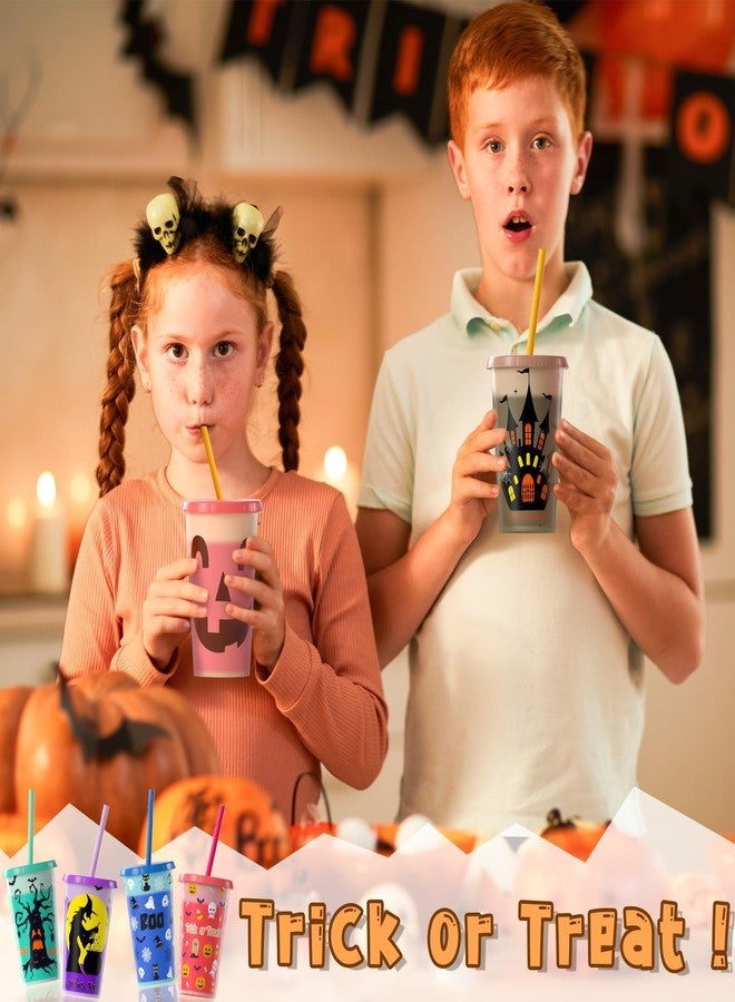 OOINQQ Halloween Color Changing Cups for Kids - 6pcs 12Oz Plastic Tumbler with Lid and Straw in 6 Colors for Coffee Tea Cold Drinks Halloween Party Favors Supplies - Image 3